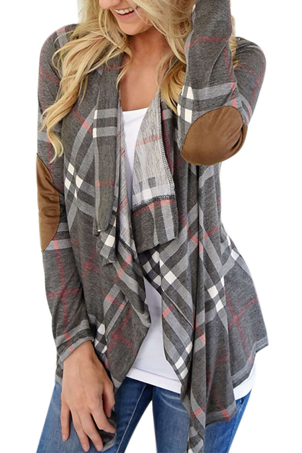 Iyasson Plaid Long Sleeve Open Front Cardigan