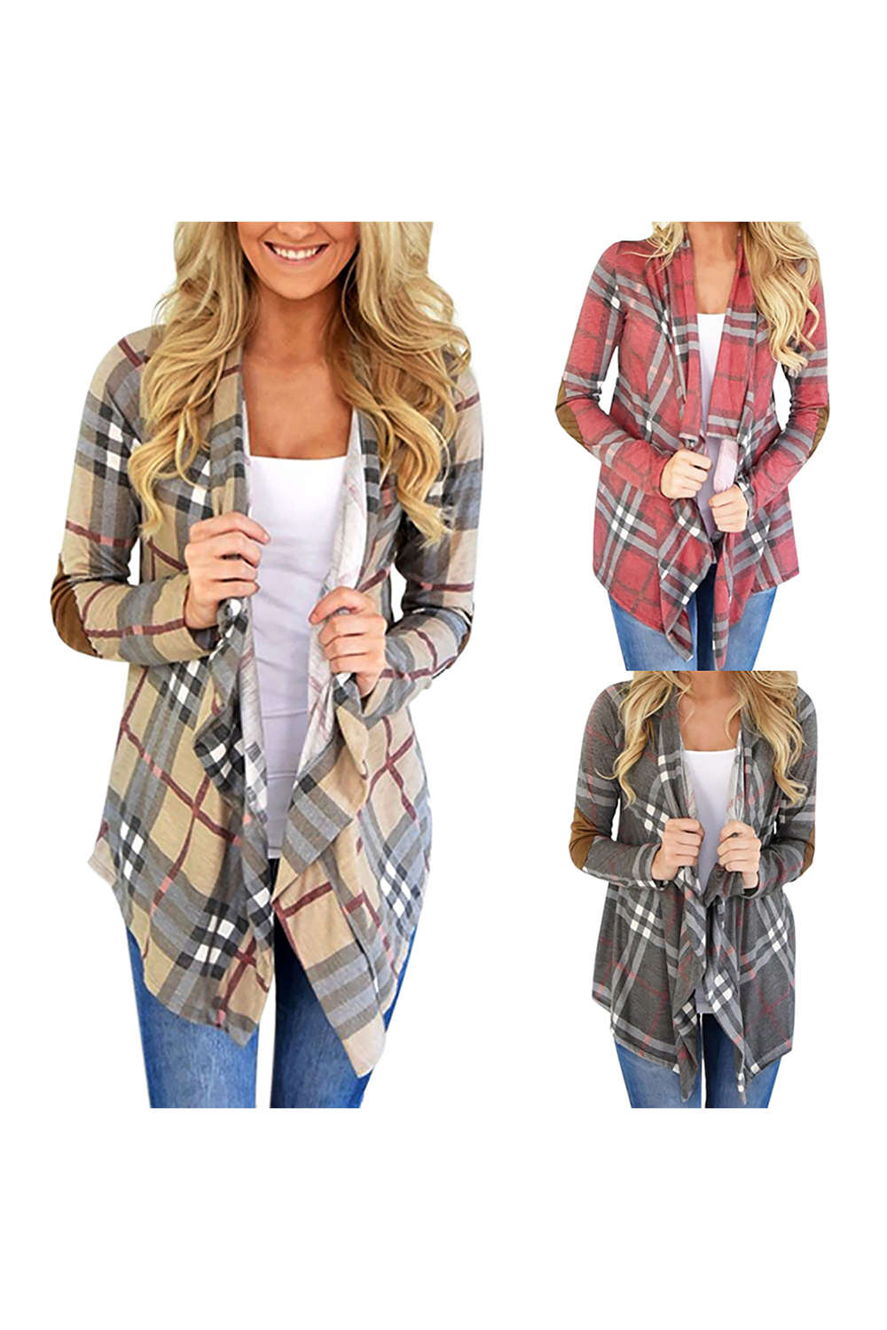 Iyasson Plaid Long Sleeve Open Front Cardigan
