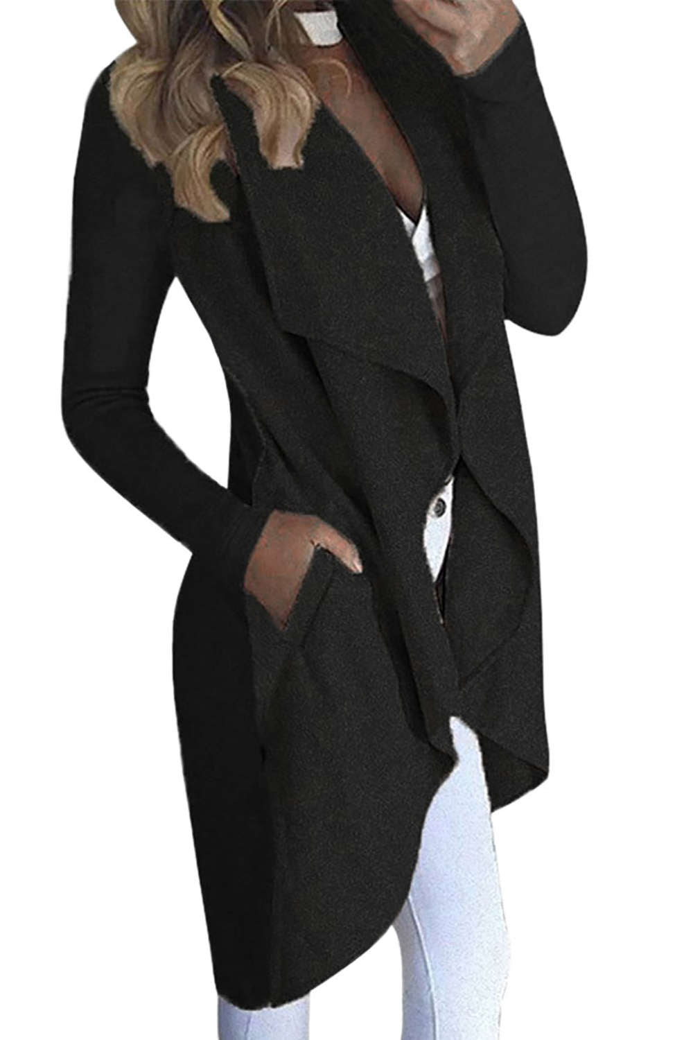 Iyasson Draped Lapel Open Front Cardigan
