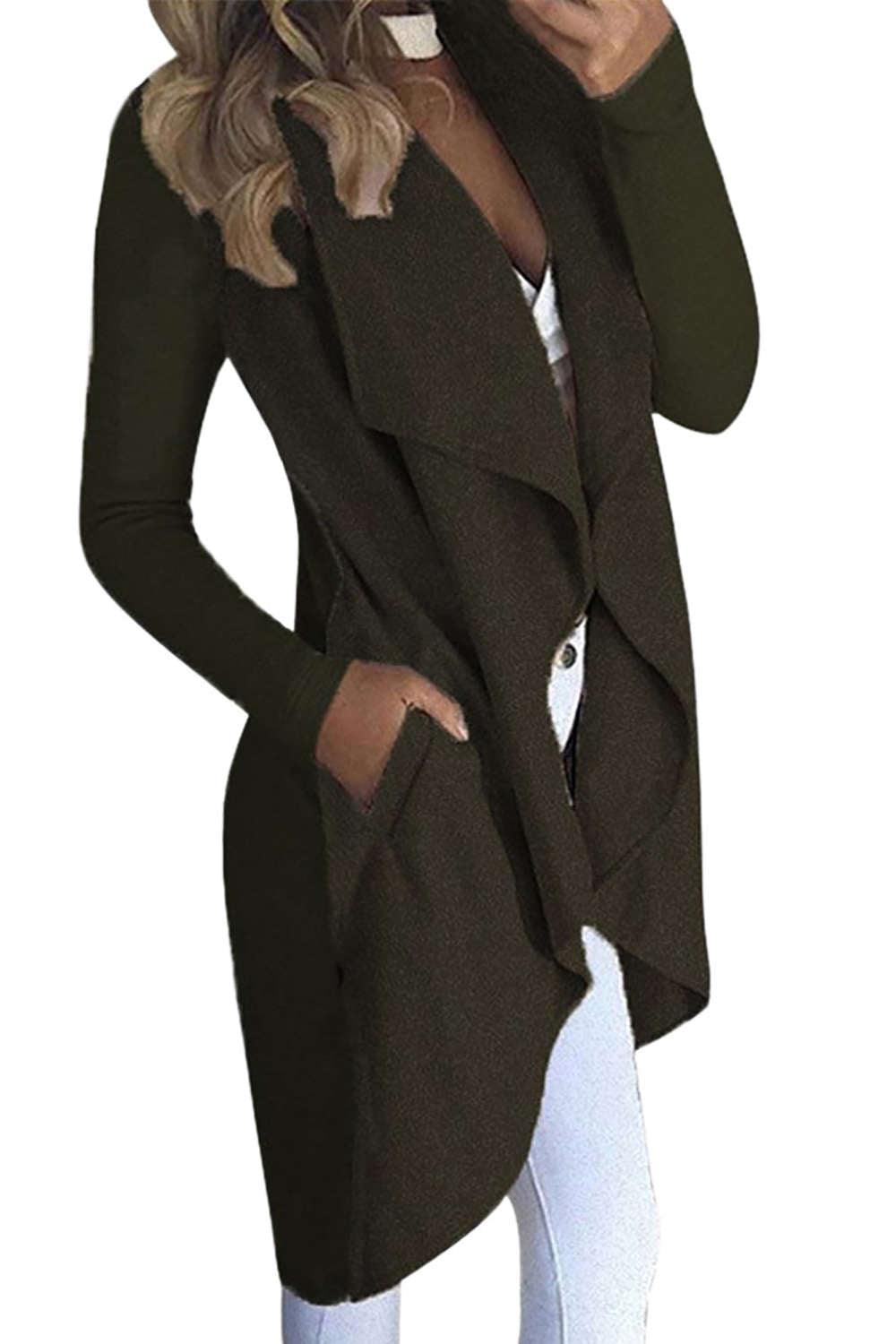 Iyasson Draped Lapel Open Front Cardigan