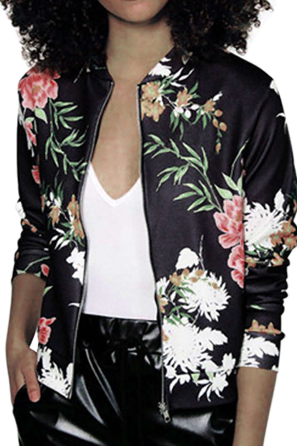 Iyasson Floral Printed Bomber Jacket
