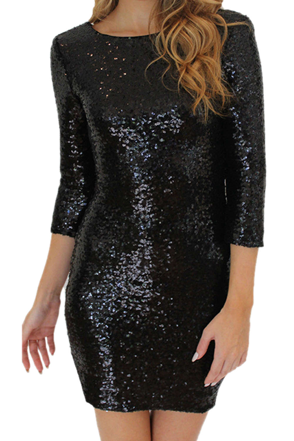 Iyasson Sequin Long Sleeve Bodycon Club Dress