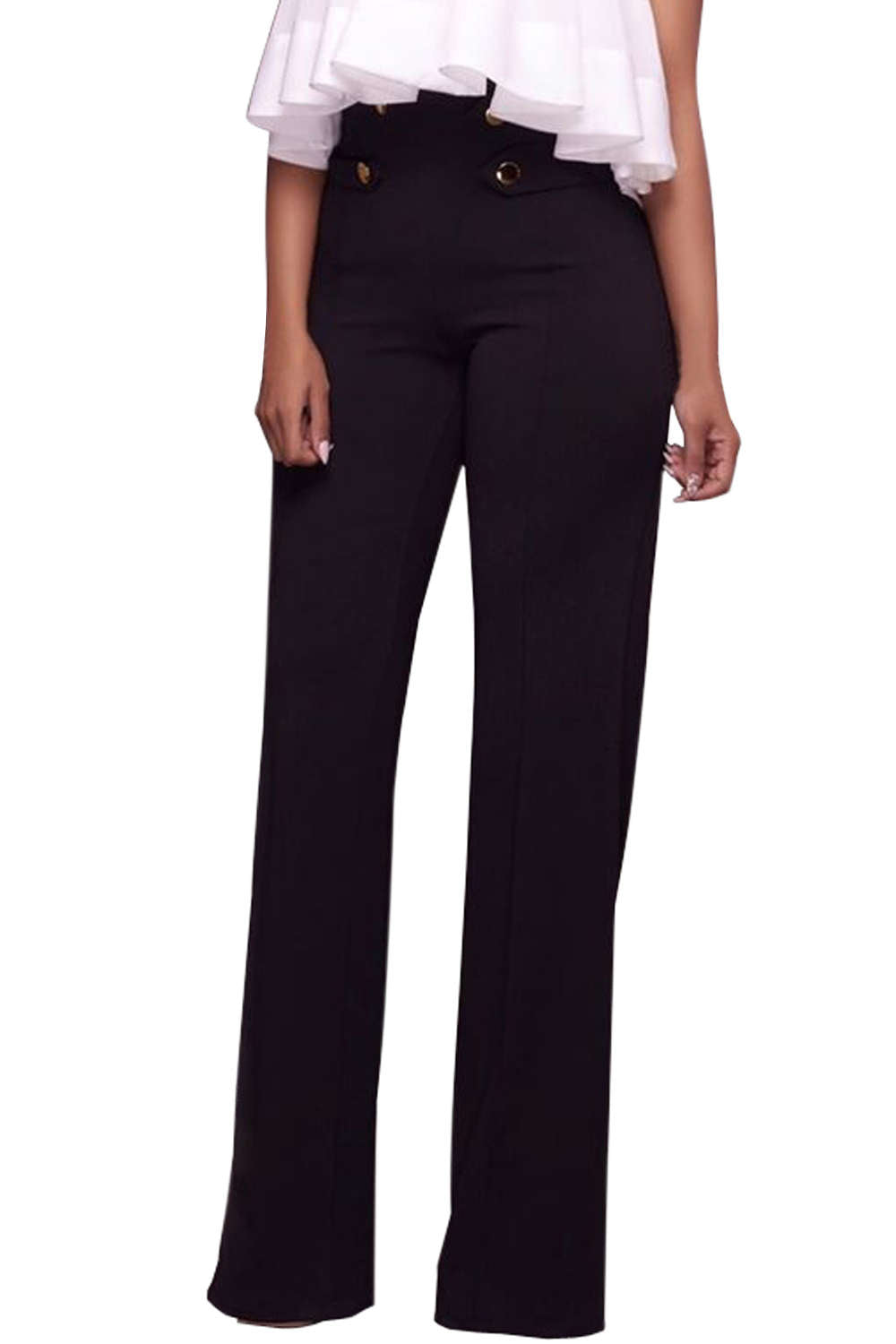 Iyasson Solid High Waist Zipper Flare Pants