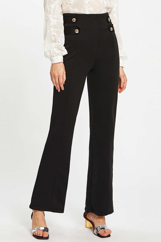 Iyasson Solid High Waist Zipper Flare Pants
