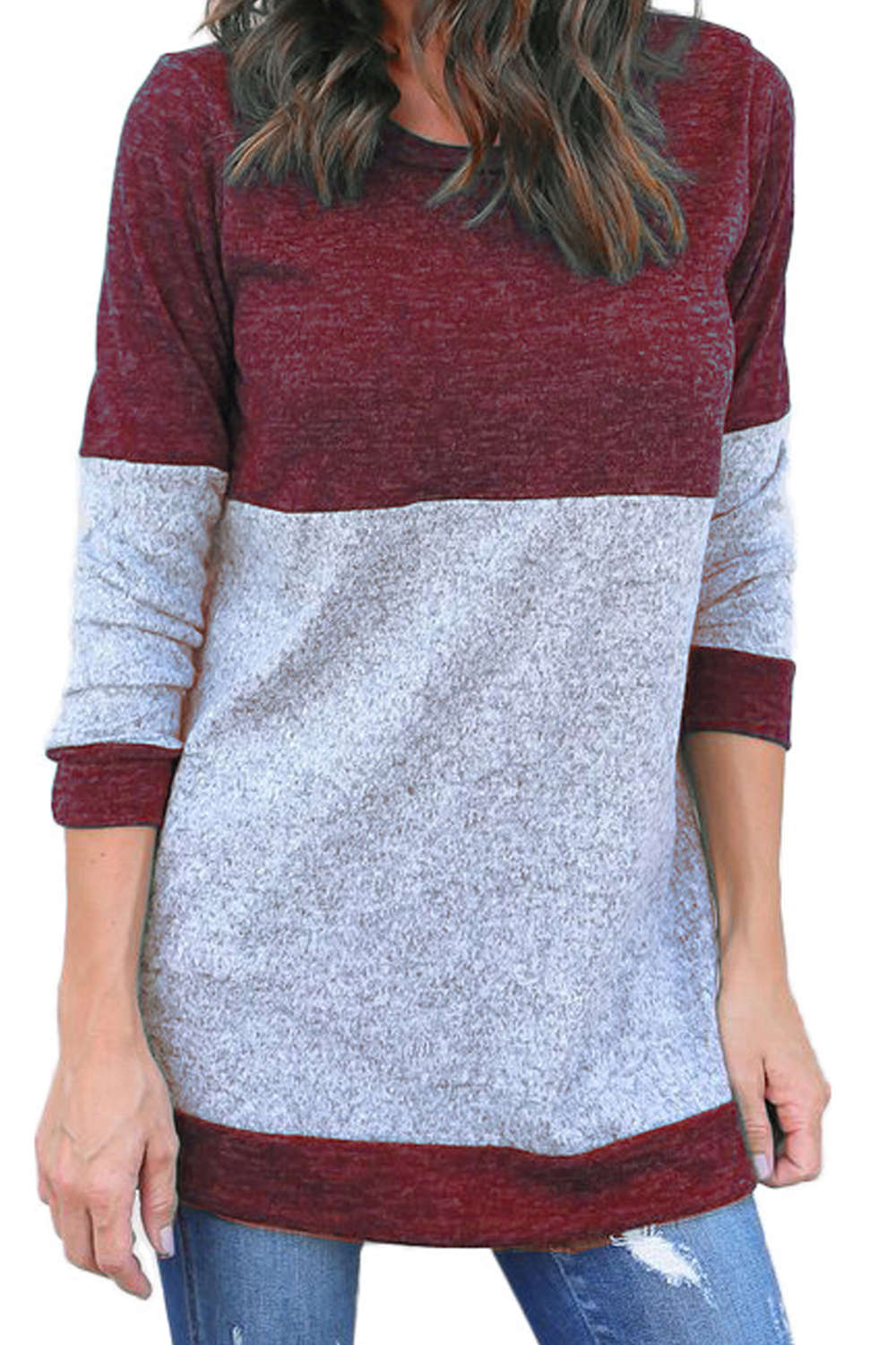 Iyasson Women's Long Sleeve T-Shirt Color Block Sweater