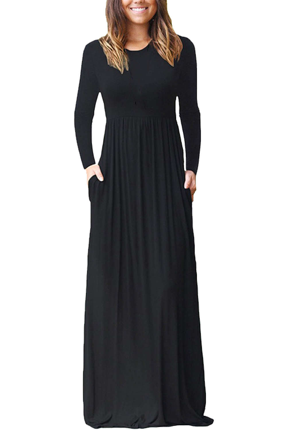 Iyasson Long Sleeve Maxi Dress with Pockets