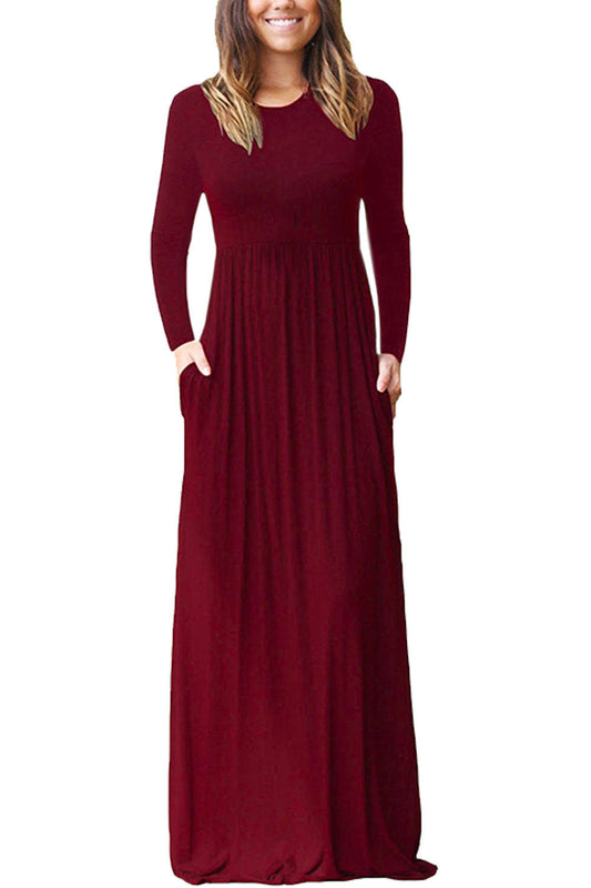 Iyasson Long Sleeve Maxi Dress with Pockets