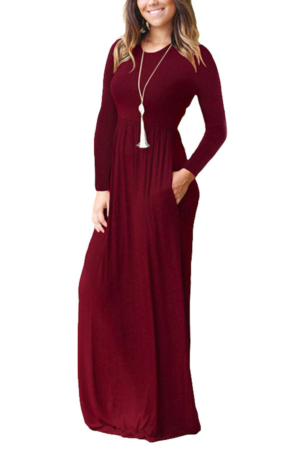 Iyasson Long Sleeve Maxi Dress with Pockets