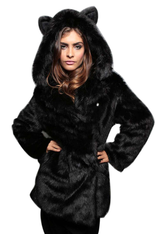 Iyasson Faux Fur Cute Ear Hooded Coat