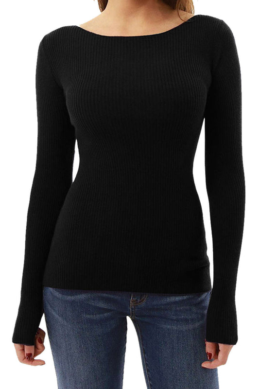 Iyasson Long Sleeve Boat Neck Tops