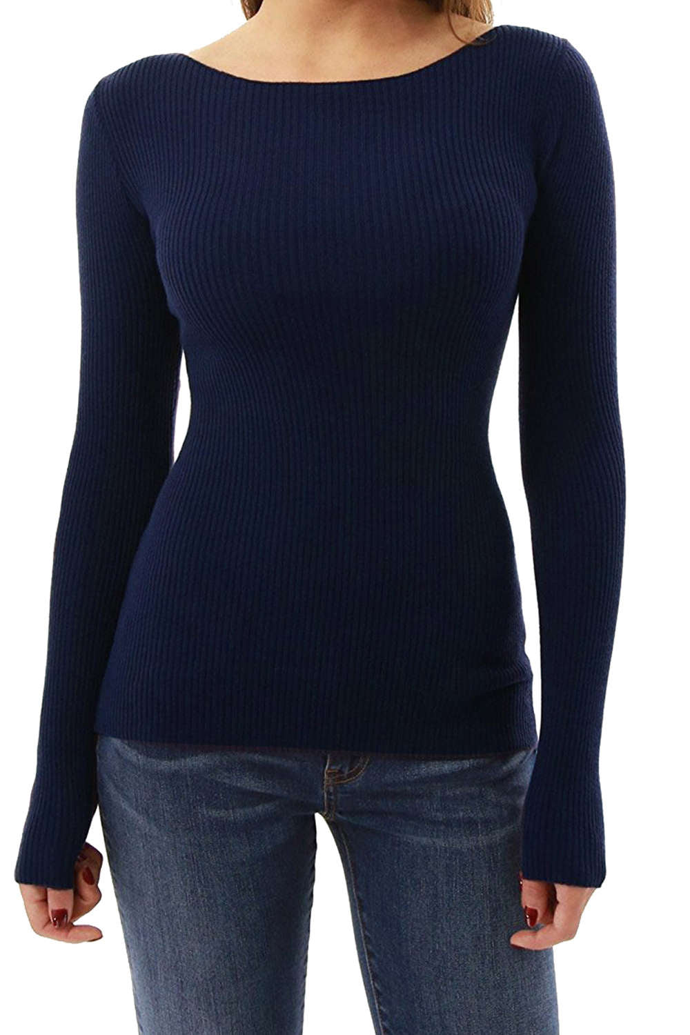 Iyasson Long Sleeve Boat Neck Tops