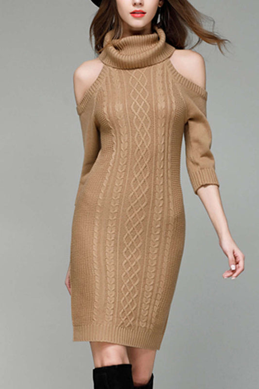 Iyasson Cold Shoulder Roll Neck Knit Dress
