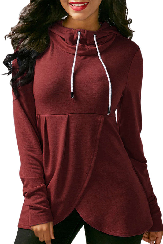 Iyasson Asymmetric Hem Drawstring Hoodie