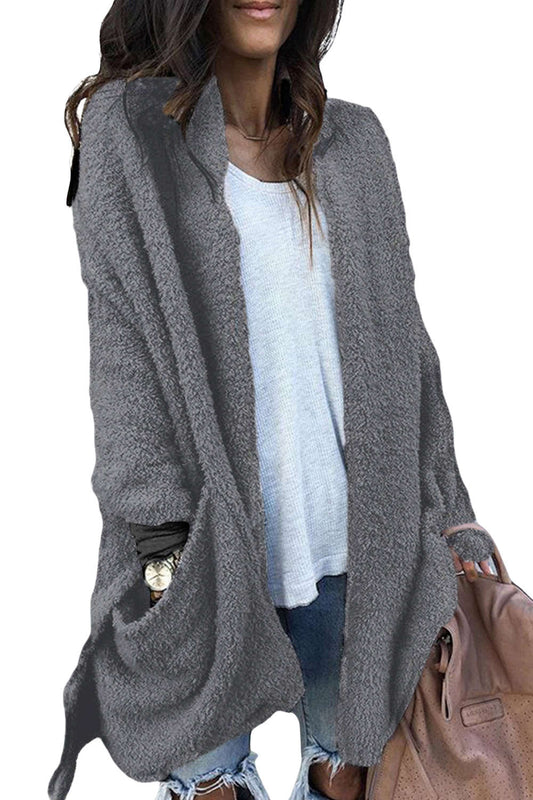 Iyasson Fuzzy Velvet Open Front Coat with Hood