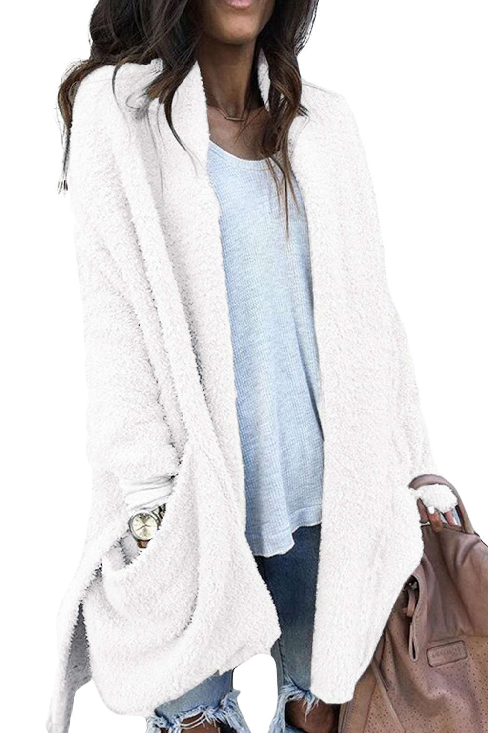 Iyasson Fuzzy Velvet Open Front Coat with Hood