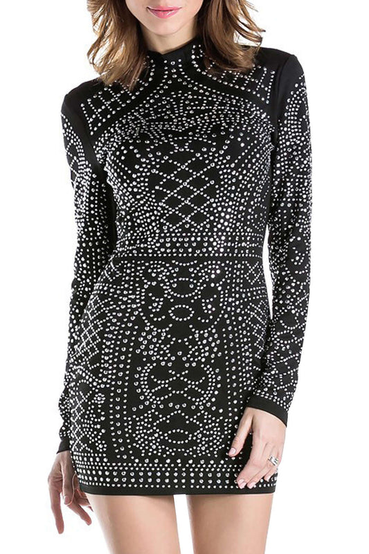 Iyasson Allover faux Diamond Embellished Mini Dress