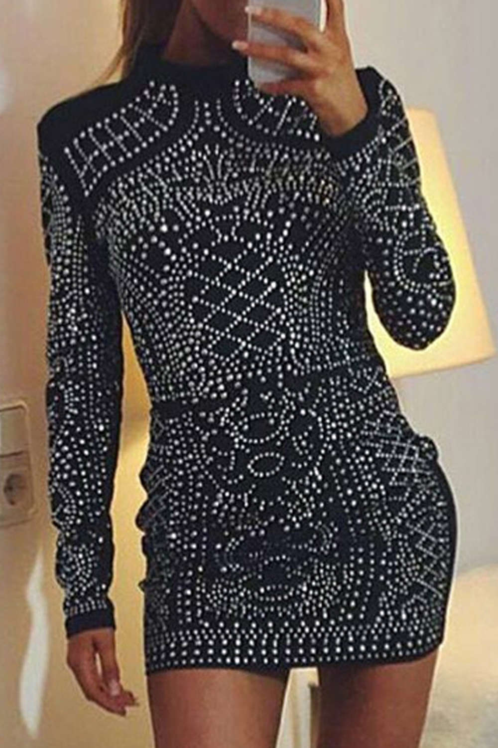 Iyasson Allover faux Diamond Embellished Mini Dress