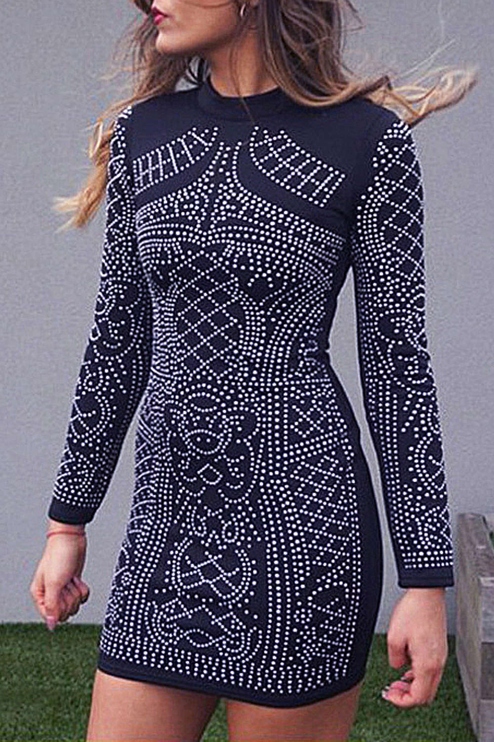 Iyasson Allover faux Diamond Embellished Mini Dress