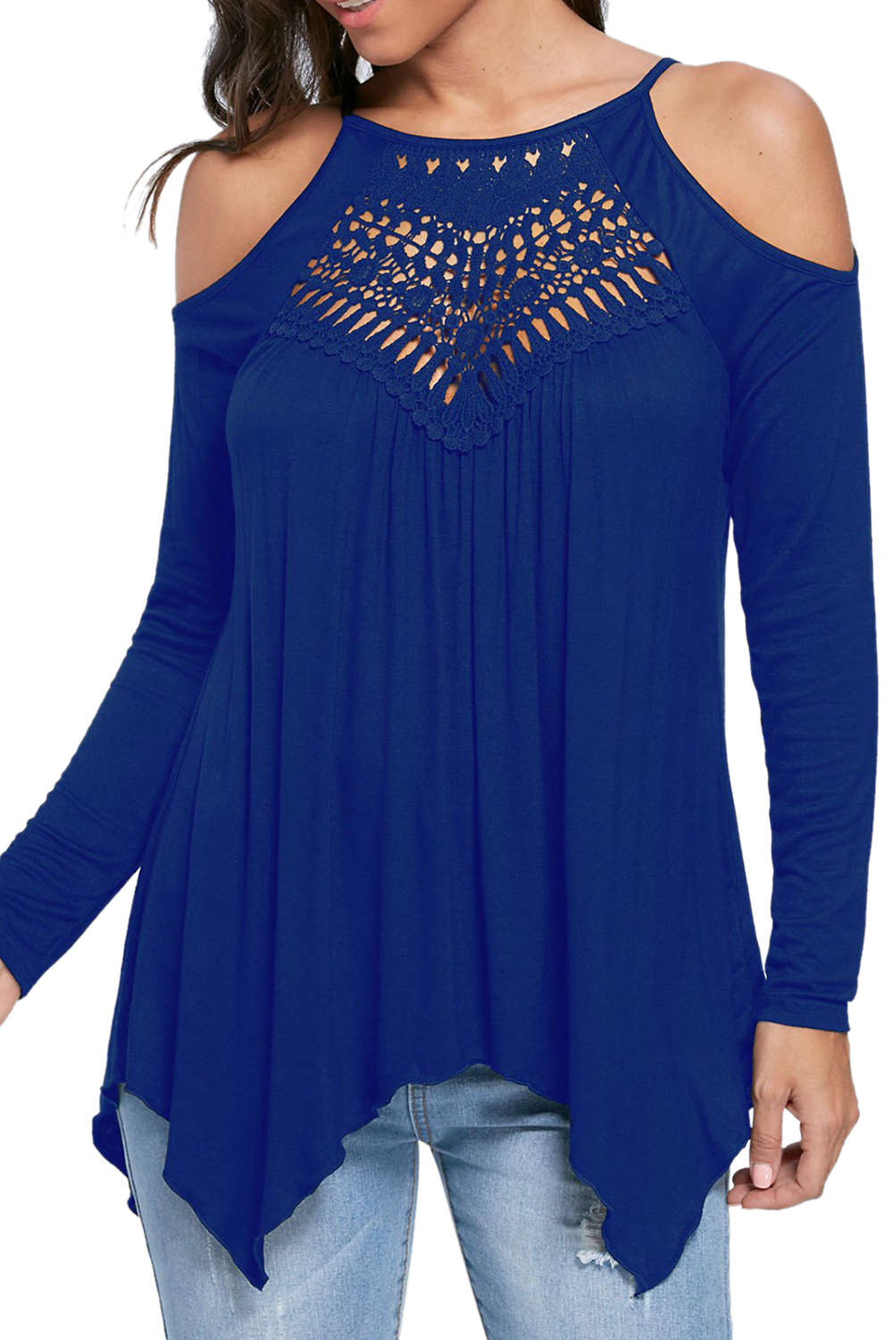 Iyasson Lace Hollow Out Cold Shoulder Blouse