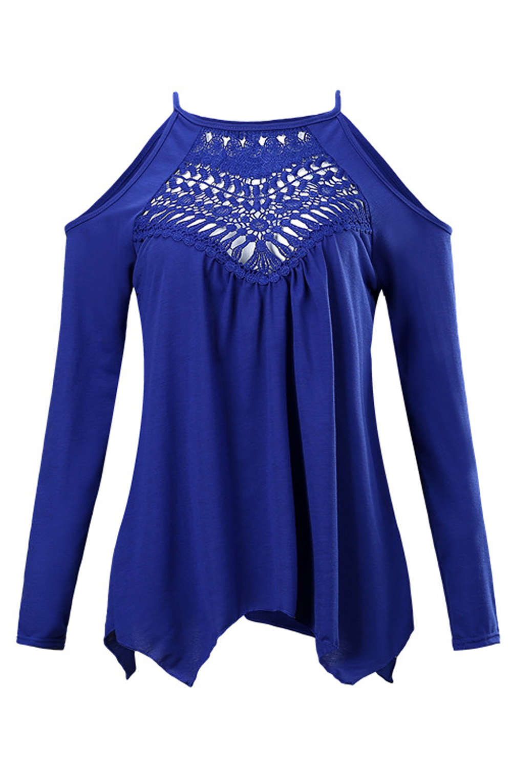 Iyasson Lace Hollow Out Cold Shoulder Blouse