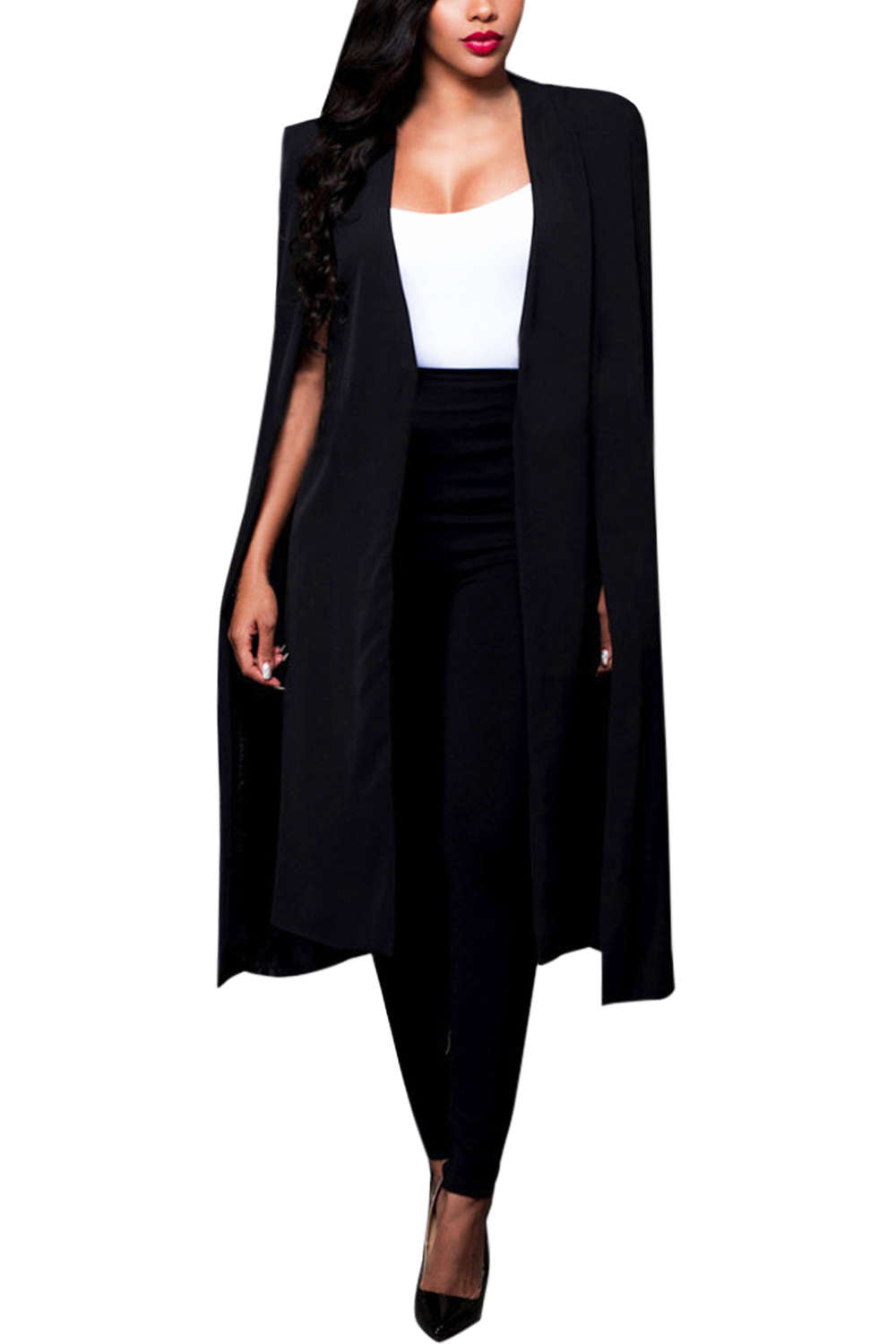 Iyasson Open Front Cape with Pocket Trench Coat