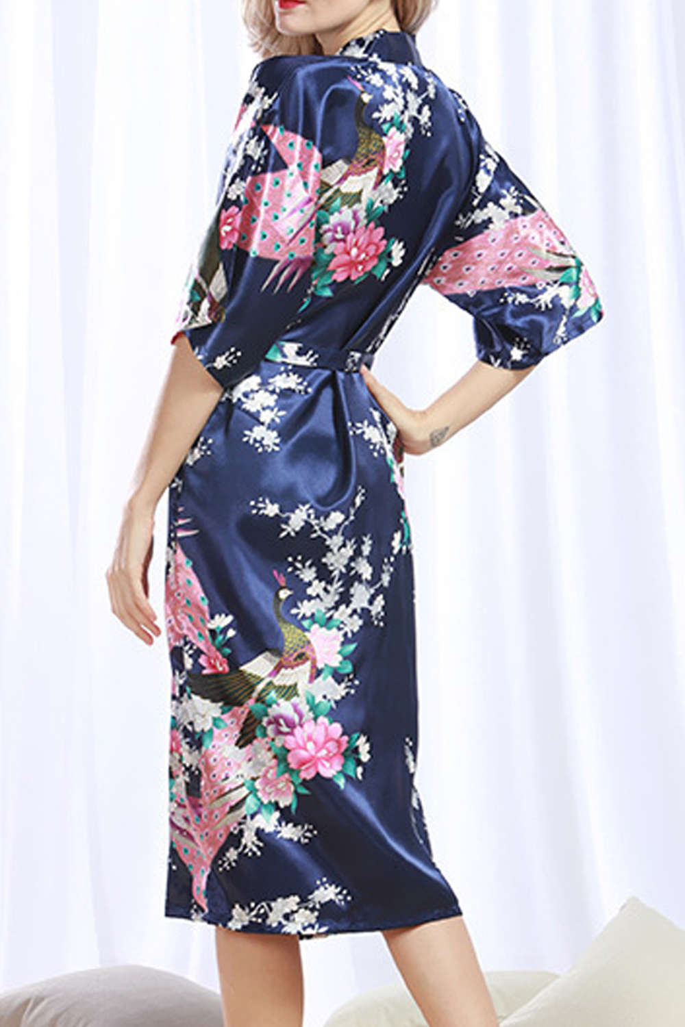 Iyasson Floral Printing Silk Kimono Robe 