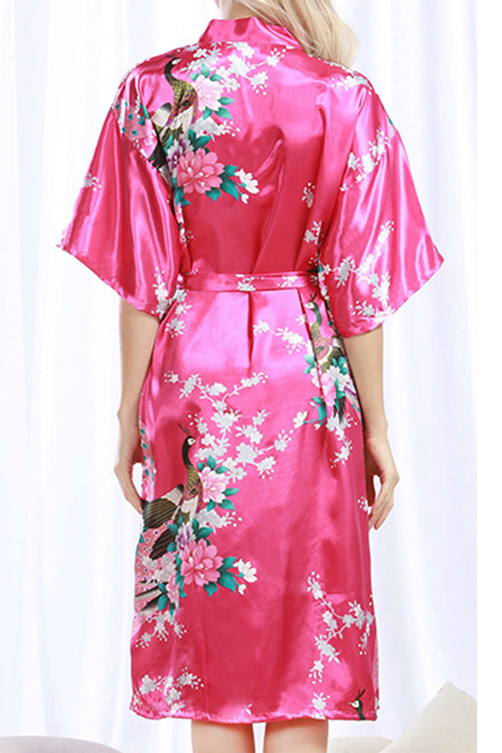 Iyasson Floral Printing Silk Kimono Robe 