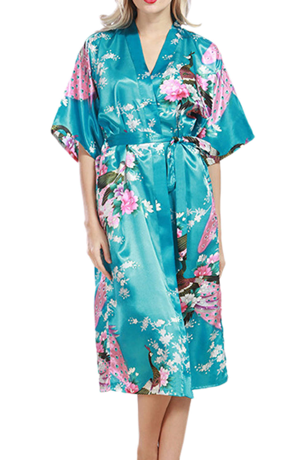 Iyasson Floral Printing Silk Kimono Robe 