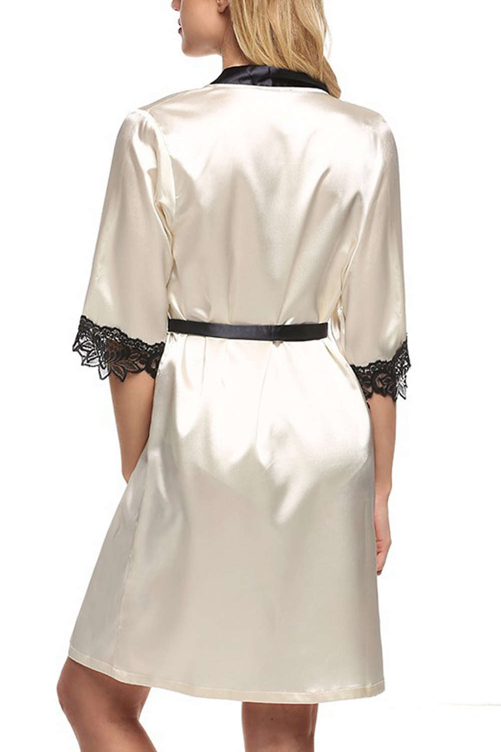Iyasson Half Sleeves Lace Kimono Robe 