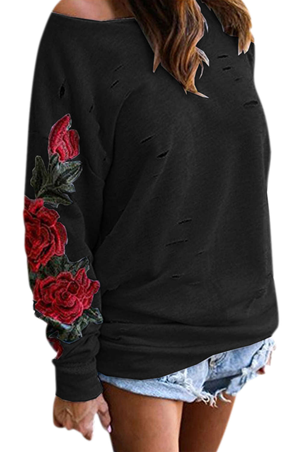 Iyasson Flora Embroidery One-shoulder Hoodie