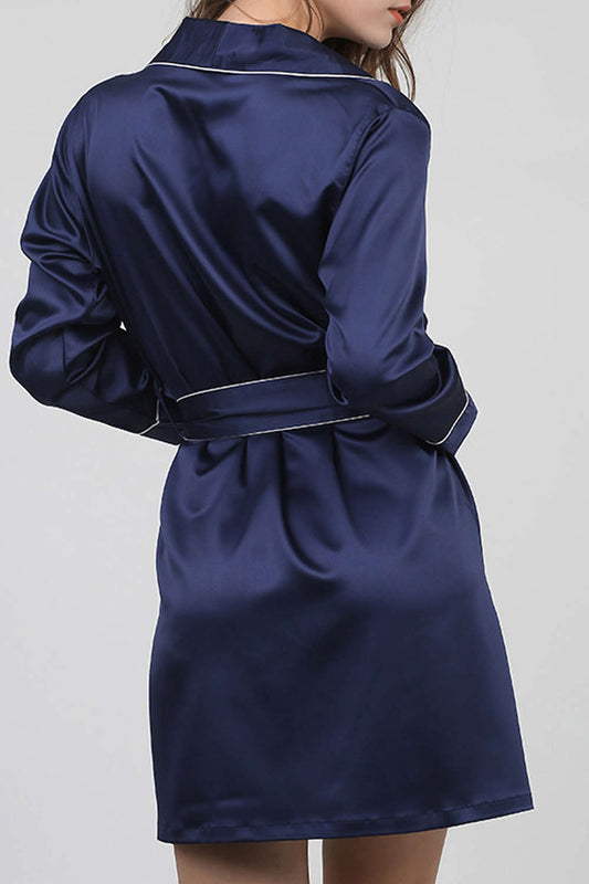 Iyasson Long Sleeve Contrast Piping Robe