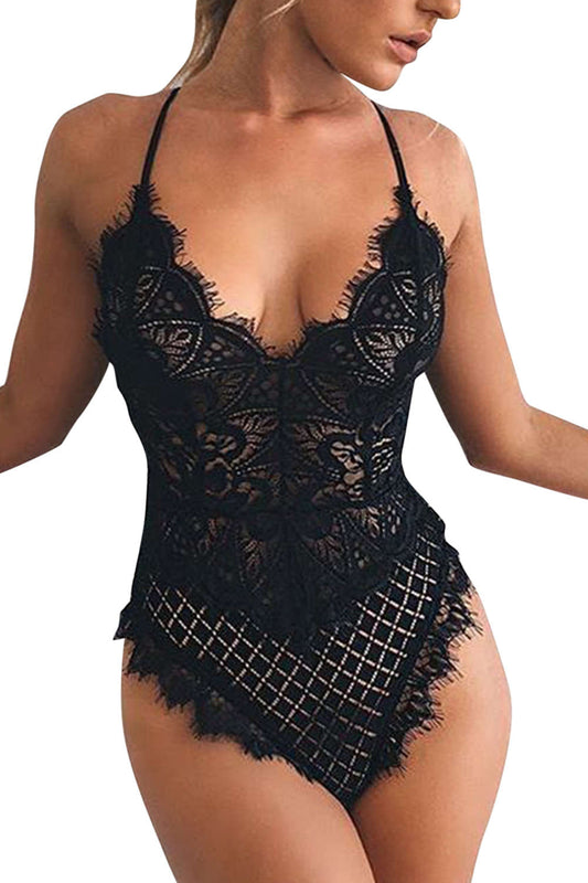 Iyasson Deep V neck Lace Bodysuit