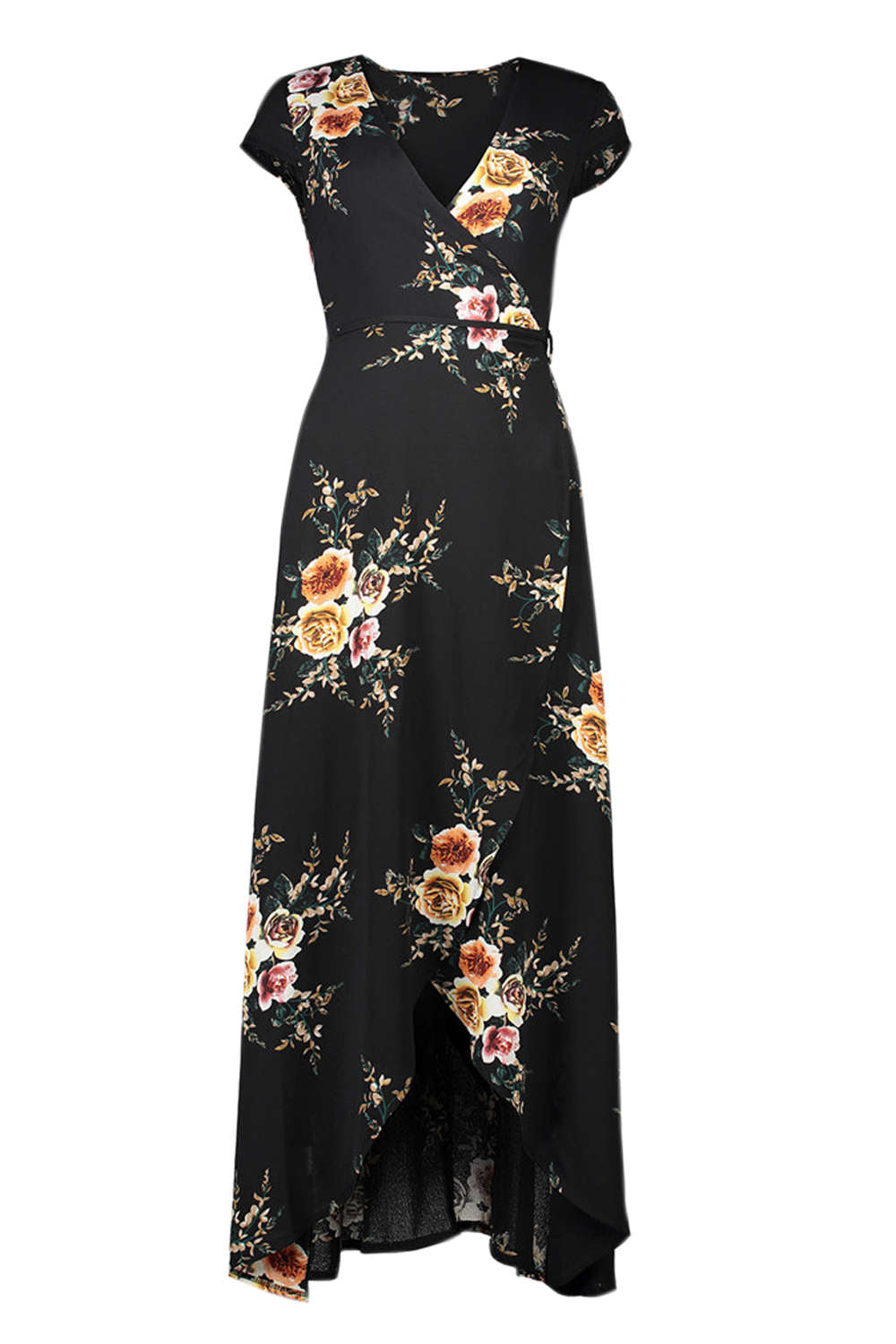 Iyasson Floral Print Maxi Wrap Dress