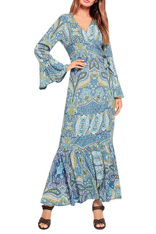 Iyasson Bohemia Print Ruffle-Hem Maxi Dress