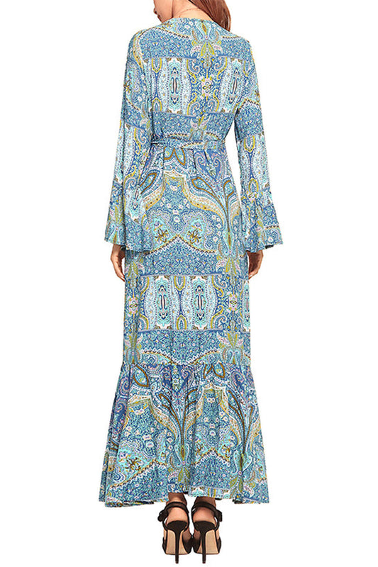 Iyasson Bohemia Print Ruffle-Hem Maxi Dress