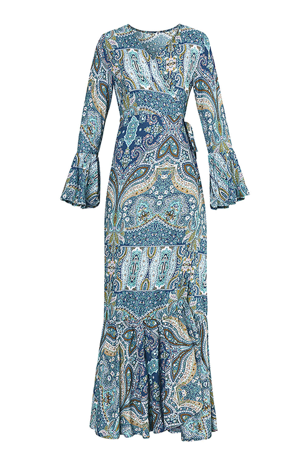 Iyasson Bohemia Print Ruffle-Hem Maxi Dress
