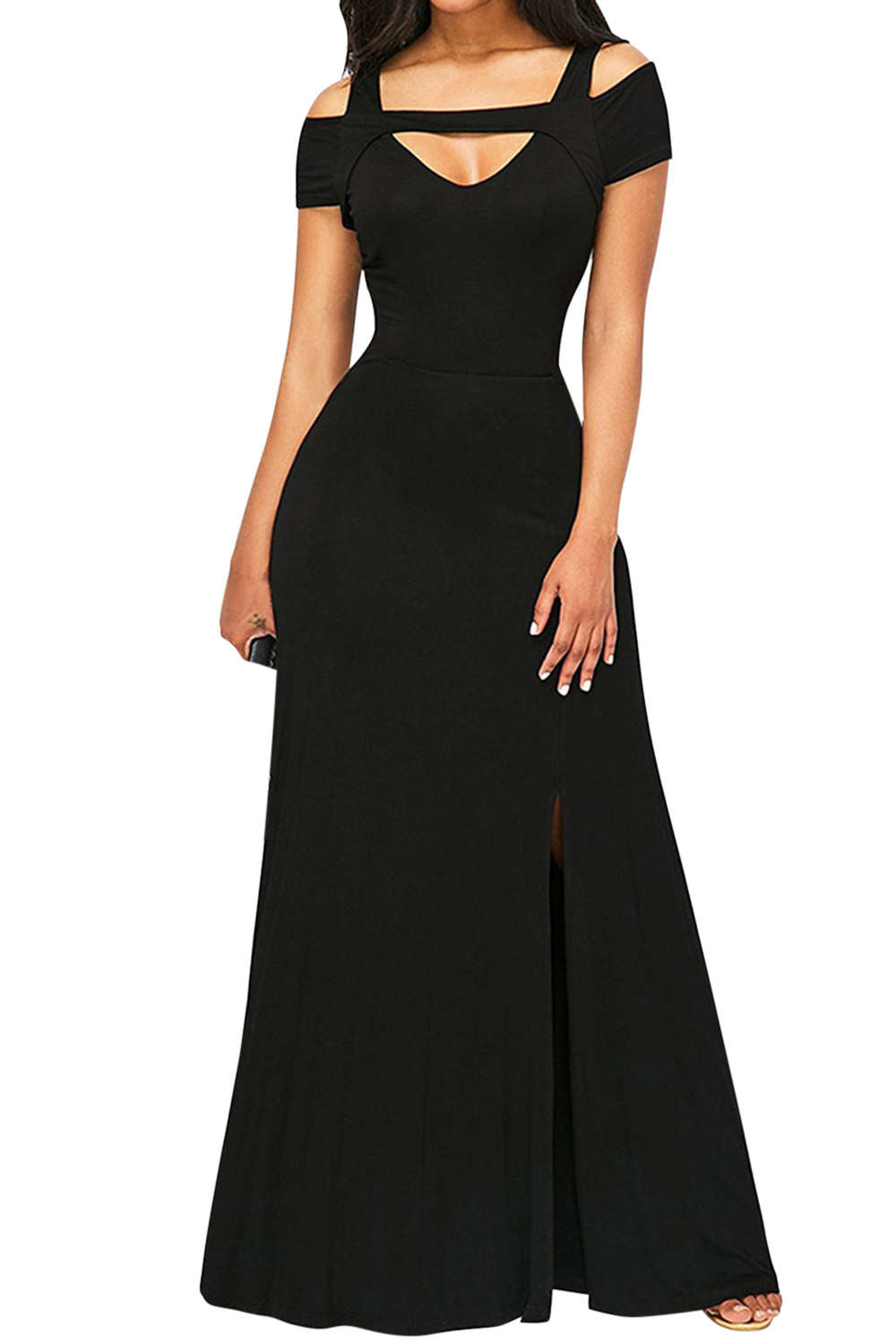 Iyasson Solid Front-Slit Maxi Dress