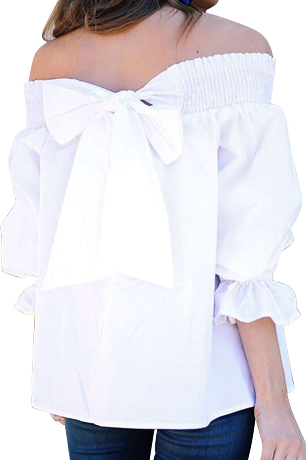 Iyasson Off Shoulder Bow Knot Blouses