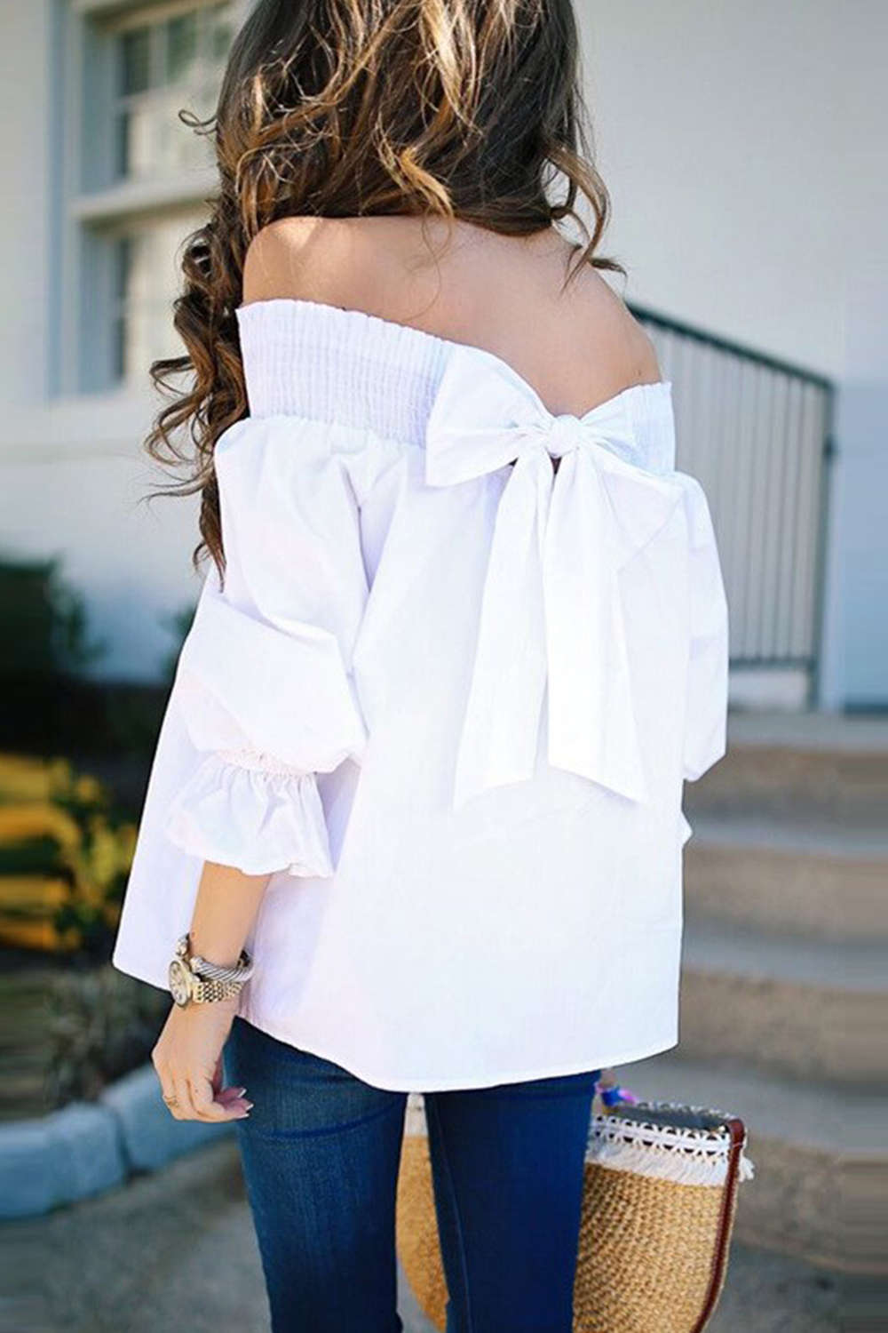 Iyasson Off Shoulder Bow Knot Blouses