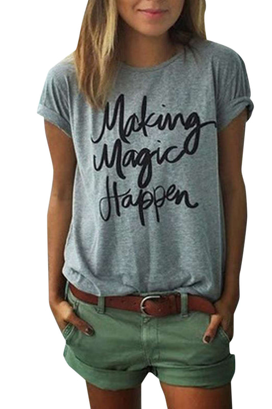 Iyasson Women Short Sleeve Letter Print Tee