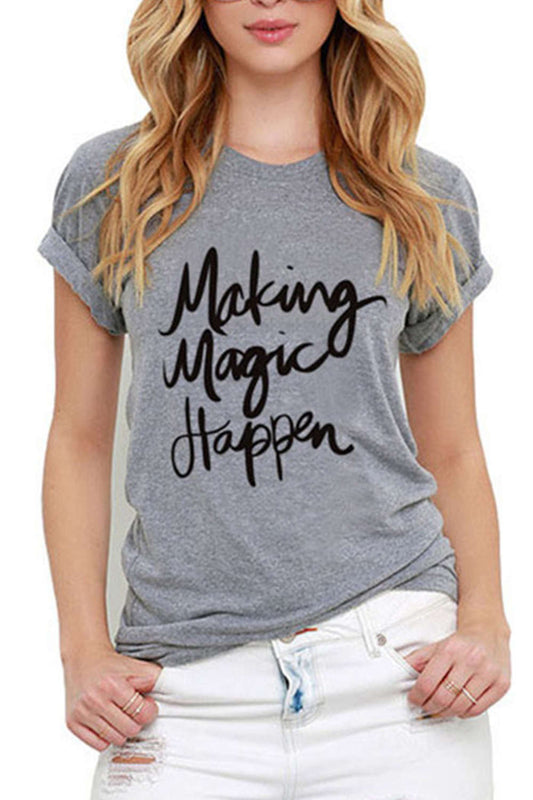 Iyasson Women Short Sleeve Letter Print Tee