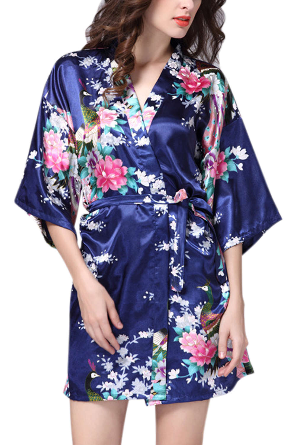 Iyasson Women Floral Print Kimono Robe