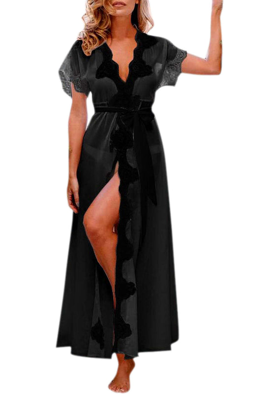 Iyasson Women Sexy Short Sleeve Maxi Lace Robe