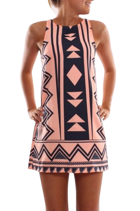 Iyasson Sleeveless Digital Floral Print Shift Mini Dress