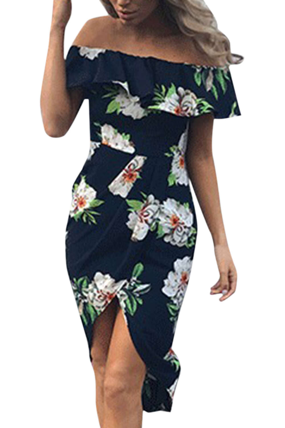 Iyasson Off Shoulder Mini Dress in Floral Print