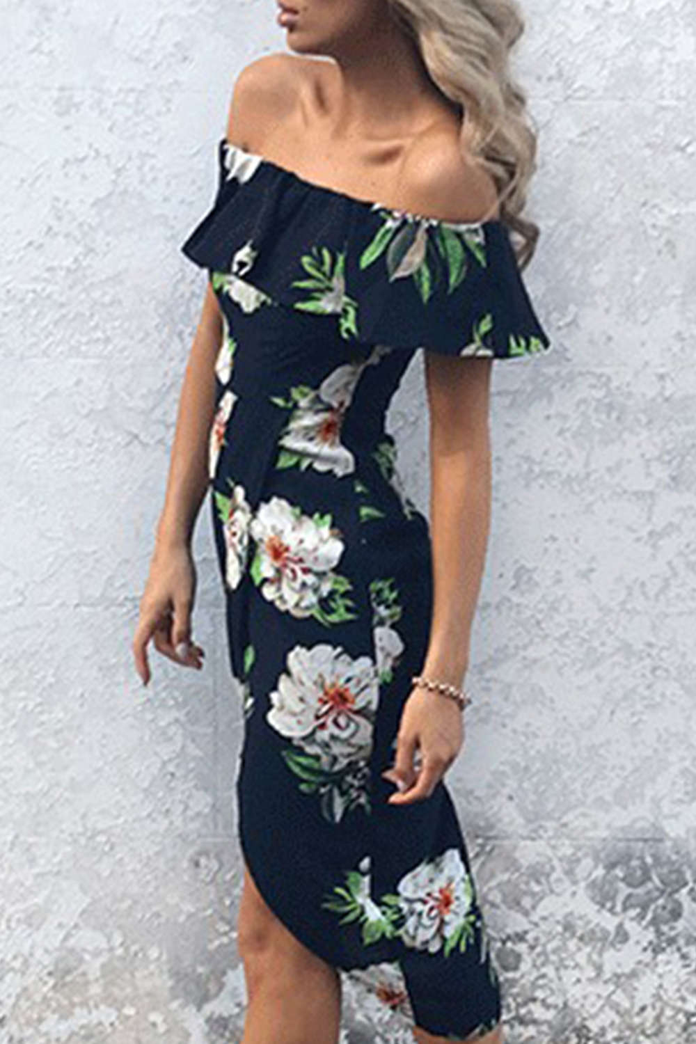 Iyasson Off Shoulder Mini Dress in Floral Print