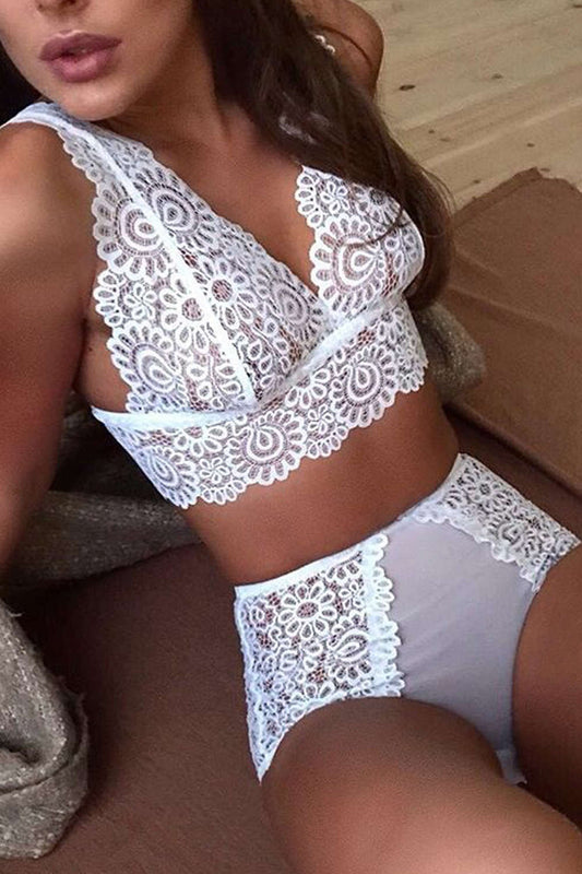 Iyasson Sexy Mesh Splicing Lace Bra Set
