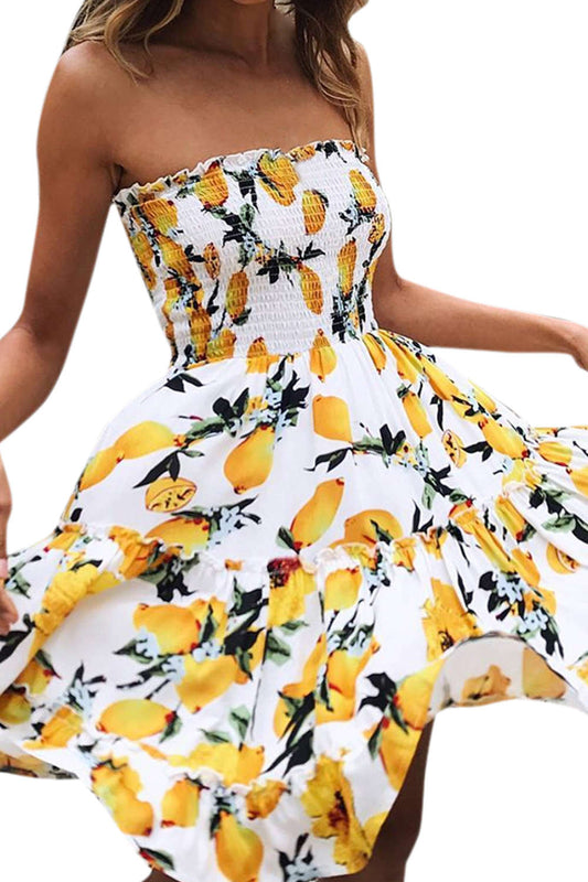 Iyasson Women Summer Lemon Print Strapless Tube Dress