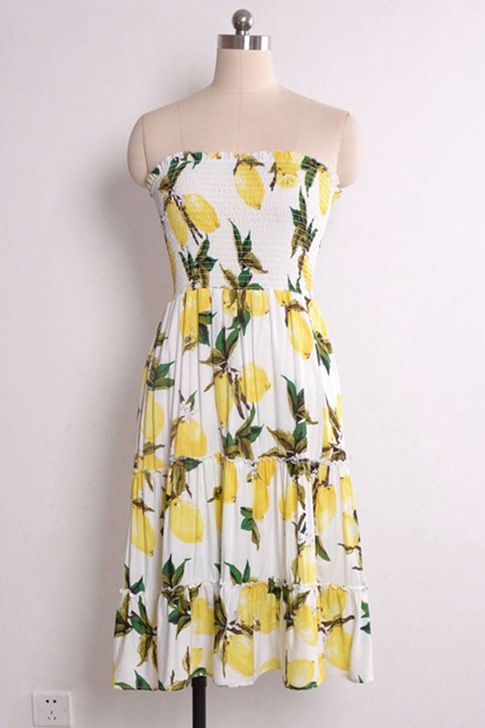 Iyasson Women Summer Lemon Print Strapless Tube Dress