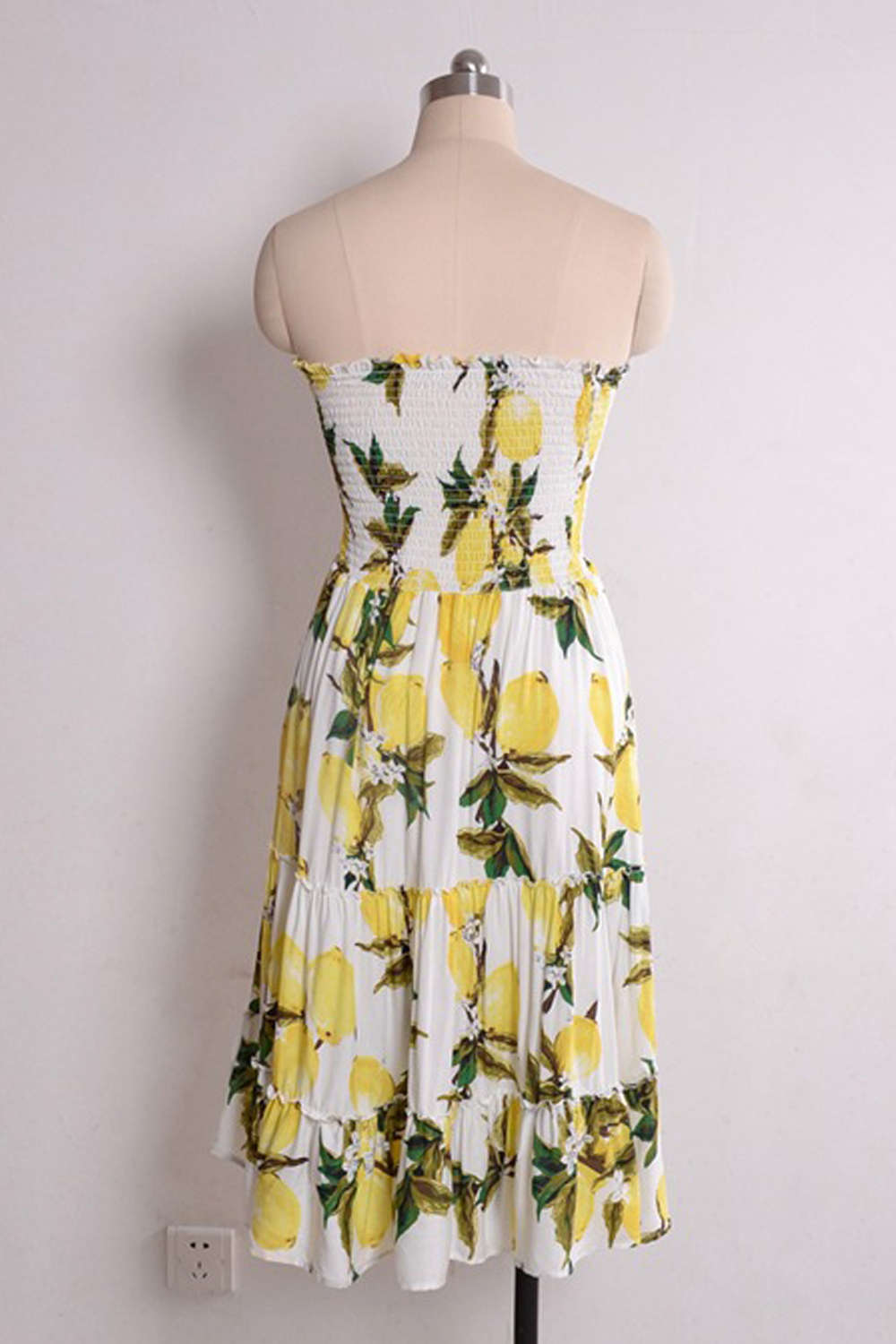 Iyasson Women Summer Lemon Print Strapless Tube Dress